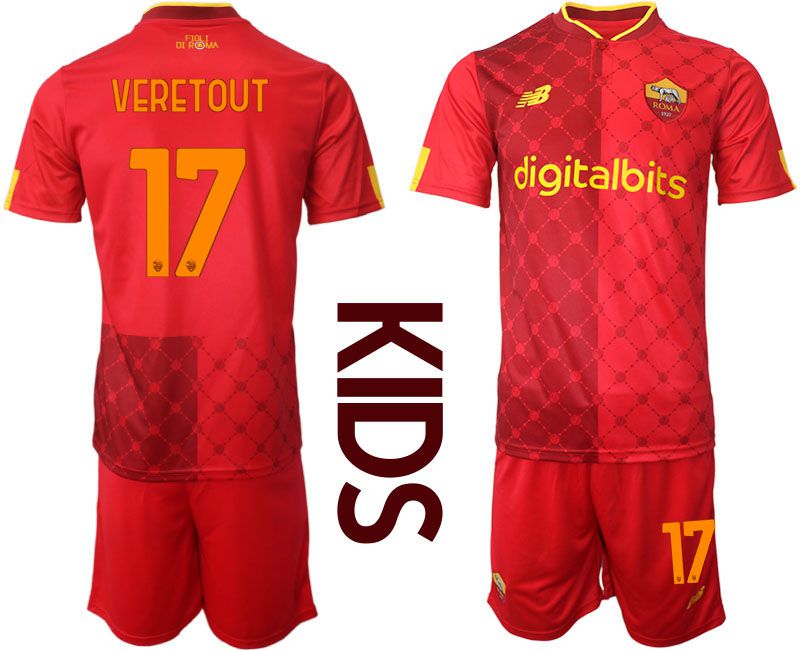 Youth 2022-2023 Club AS Rome home red #17 Soccer Jersey->youth soccer jersey->Youth Jersey